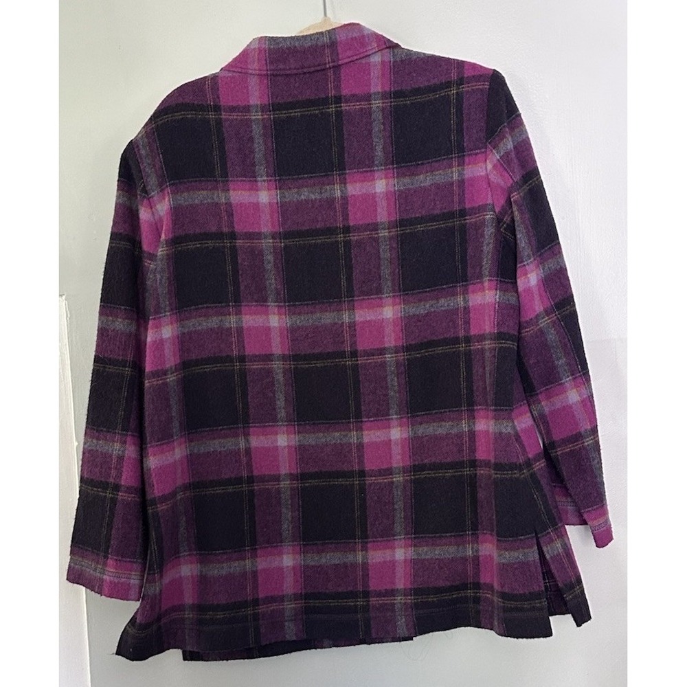 Schmeinck Jacket Womens 12 Purple Pink Plaid Wool Blend Coat Button Lightweight - Picture 4 of 11